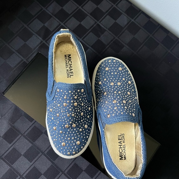 Kids Jean with Gold Studs Slip On Michael Kors Sneakers - Picture 3 of 6